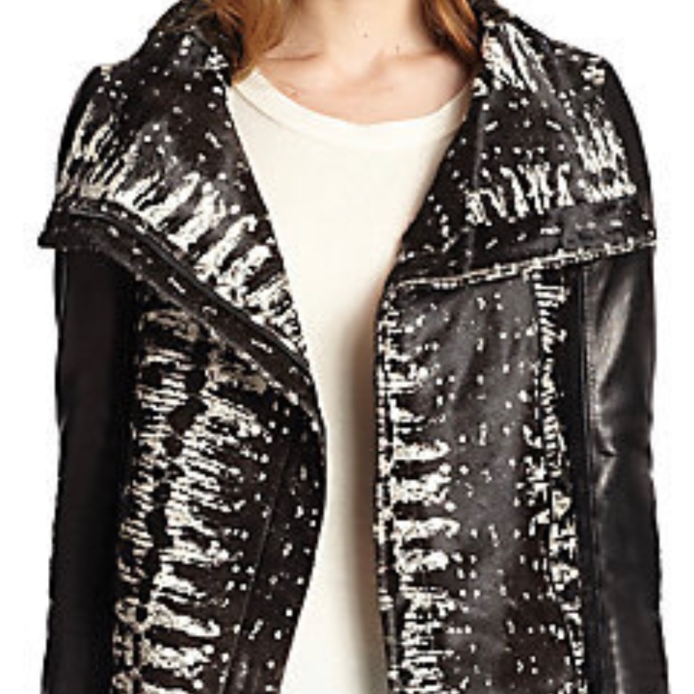 DVF calf hair & leather moto jacket